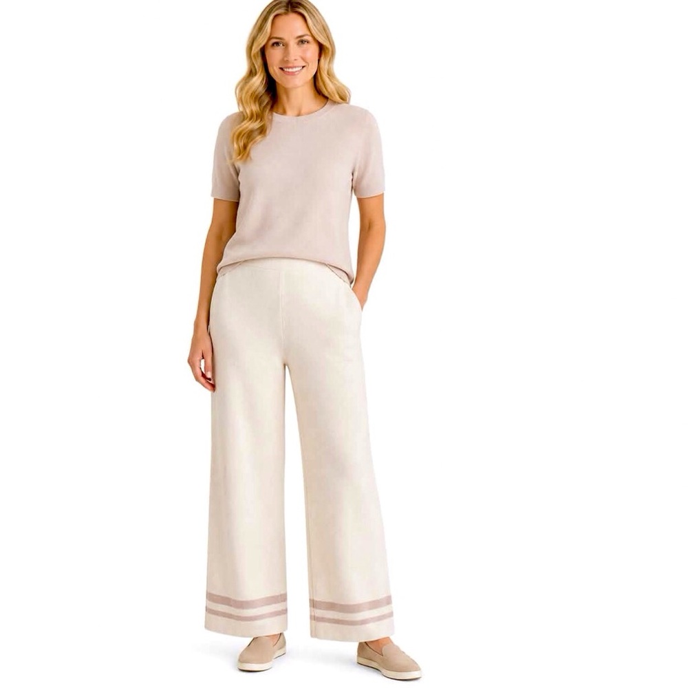 Petal And Pup Lowell Ribbed Knit Pants Cream Color Stripe Pull On Size Large